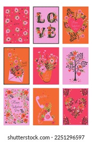 Set of postcards to valentine's day isolated on white background. Vector graphics.