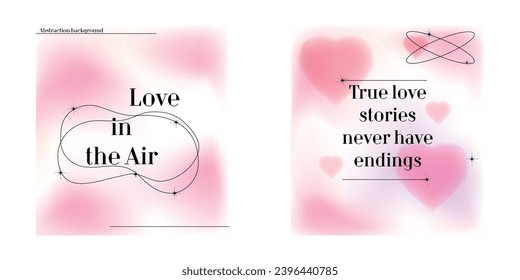 Set of postcards. Valentine's Day. Posters in y2k style. Gradient. Design with shapes.Love and heart. Valentine's Day. Vector stock illustration. 90s groovy. White background. Hippie
