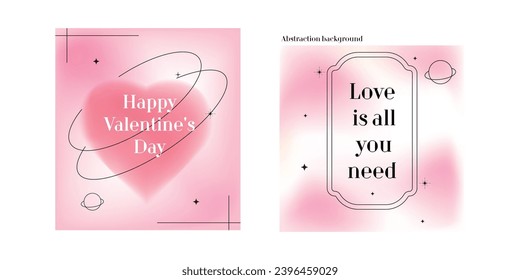 Set of postcards. Valentine's Day. Posters in y2k style. Gradient. Design with shapes.Love and heart. Valentine's Day. Vector stock illustration. 90s groovy. White background. Hippie. Relationships