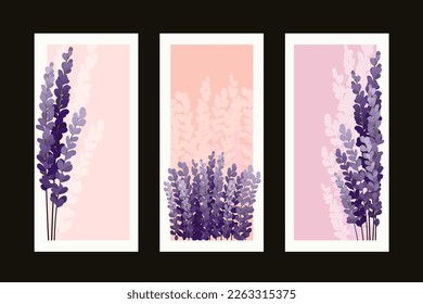 A set of postcards. Wedding invitation. Sprigs of lavender
