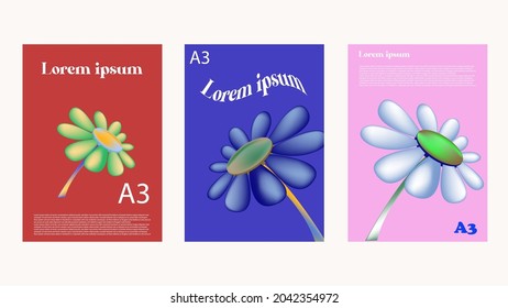 set poster 3d flower abstract illustration vector