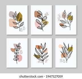 Set of poster Abstract Boho in minimal and natural style with tropical leaf. Printable wall art. 