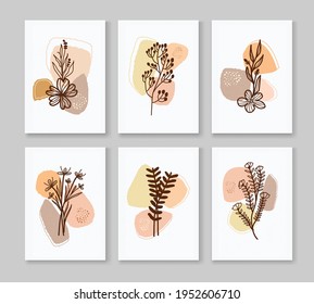 Set of poster Abstract Boho in minimal and natural style with tropical leaf. Printable wall art