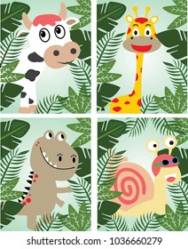 set of Poster with animal . Cartoon character. Cartoon animal, cover, kids cover book design