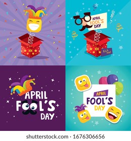 set poster of april fool day with decoration vector illustration design