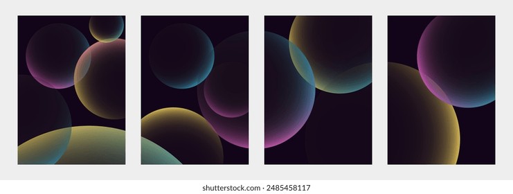 Set of Poster Backgrounds with Glowing Colorful Bubble Circles