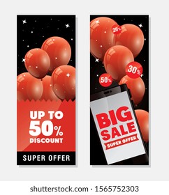 set poster black friday with balloons helium decoration vector illustration design