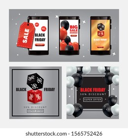 set poster of black friday and decoration vector illustration design