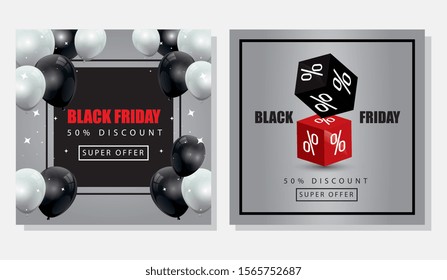 set poster of black friday and decoration vector illustration design