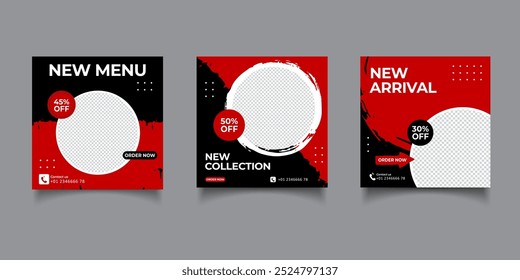 set of poster black and red sale banner or social media post templates design