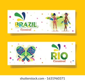 set poster of brazil carnival with decoration vector illustration design