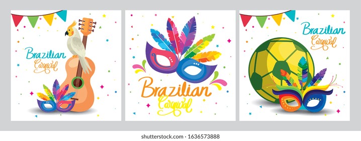 set poster of brazil with decoration vector illustration design