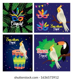 set poster of brazil with decoration vector illustration design