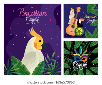 set poster of brazil with decoration vector illustration design