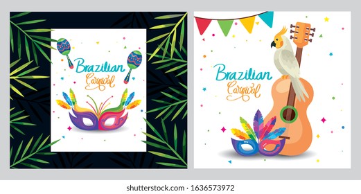 set poster of brazil with decoration vector illustration design