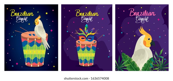 set poster of brazil with decoration vector illustration design