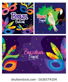 set poster of brazil with decoration vector illustration design