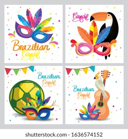 set poster of brazil with decoration vector illustration design