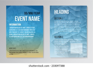 Set of Poster, Brochure Design Templates. Geometric Triangular Polygon Abstract Modern Backgrounds