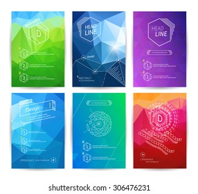 Set of poster, brochure design templates. Polygonal abstract backgrounds. Geometric line elements.
