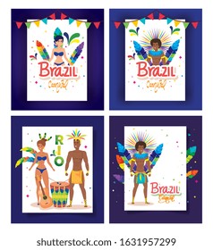 set of poster carnival brazil with decoration vector illustration design