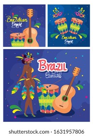 set of poster carnival brazil with decoration vector illustration design