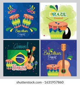 set of poster carnival brazil with decoration vector illustration design