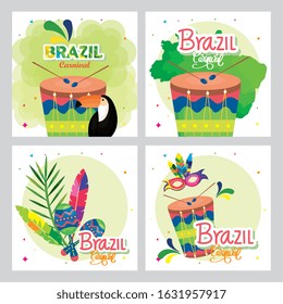 set of poster carnival brazil with decoration vector illustration design