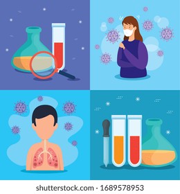 set poster of coronavirus 2019 ncov and icons vector illustration design