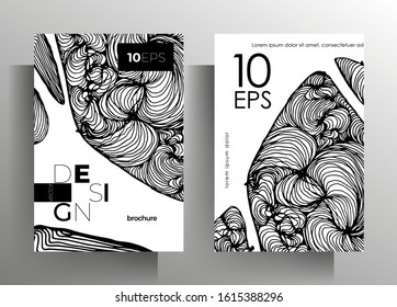 Set of poster, cover templates for book, magazine, booklet, catalog. Monochrome design with hand drawn graphic elements. EPS 10 vector.