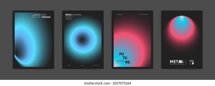 Set of poster covers with color soft circle gradient background. Trendy modern a4 vertical design. Minimal templates for posters, covers, placard, presentation, flyers, banners. Futuristic neon vector