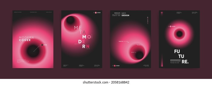 Set of poster covers with color soft circle gradient background. Trendy modern a4 vertical design. Minimal templates for posters, covers, placard, presentation, flyers, banners. Futuristic neon vector