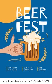 Set poster for the craft beer festival. Vector illustration in doodle style. Isolated on a white background. Party celebration in a pub.