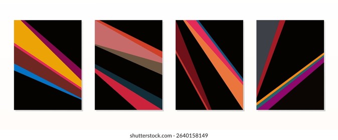 SET POSTER DARK BACKGROUND WITH AESTHETIC GEOMETRIC SHAPES COMPOSITION DESIGN PASTEL COLOR. GOOD FOR WALLPAPER, COVER, FRAME, FLYER, SOCIAL MEDIA, GREETING CARD