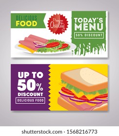 set of poster delicious fast food offer vector illustration design