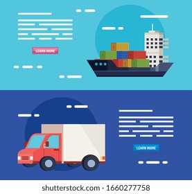 set poster of delivery logistic service vector illustration design