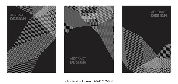 conjunto de design de cartaz com cor preta abstrata com padrão de linha ziguezague design.eps