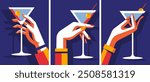 A set of poster design templates for a summer party. A martini glass in a woman