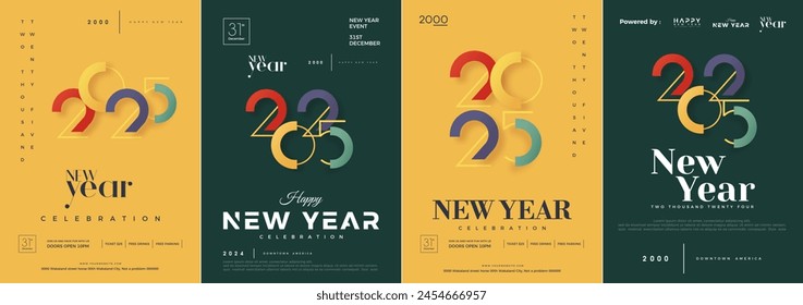 Set of poster designs for happy new year 2025 celebrations. With unique and colorful numbers. Premium vector design to celebrate welcoming the new year 2025.