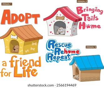 A set of poster designs promoting dog rescue and giving them a home.