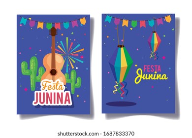 set poster of festa junina with decoration vector illustration design