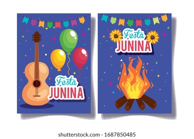 set poster of festa junina with decoration vector illustration design