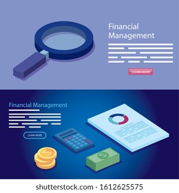 set poster of financial management with icons vector illustration design