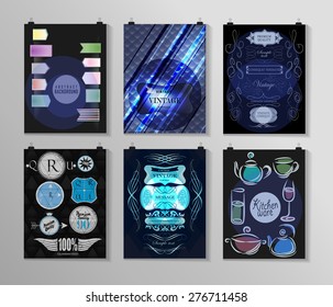 Set of poster, flyer, brochure design templates in different styles. Calligraphic and labels. Retro vintage design. 