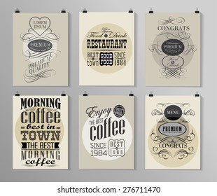 Set of poster, flyer, brochure design templates in different styles. Calligraphic and labels. Retro vintage design. 