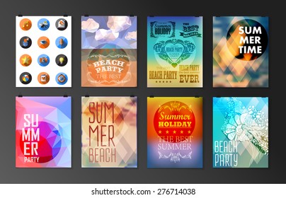 Set of poster, flyer, brochure design templates.. Elements for Summer Holidays with colorful background. Calligraphic designs and ornaments 