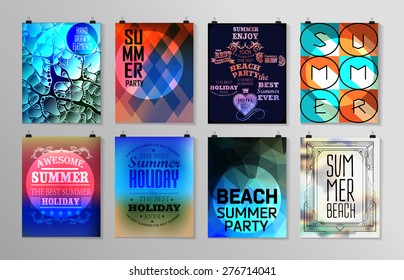 Set of poster, flyer, brochure design templates.. Elements for Summer Holidays with colorful background. Calligraphic designs and ornaments 