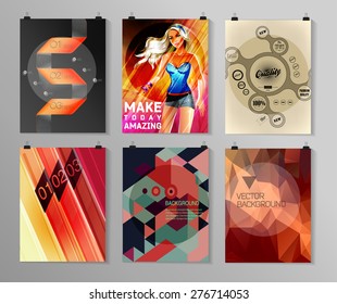 Set of poster, flyer, brochure design templates in different styles. Infographic concept. Retro design. Abstract modern backgrounds. 