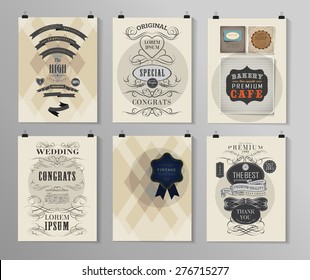 Set of poster, flyer, brochure design templates in different styles. Calligraphic and labels. Retro vintage design. 