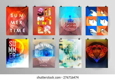 Set of poster, flyer, brochure design templates.. Elements for Summer Holidays with colorful background. Calligraphic designs and ornaments